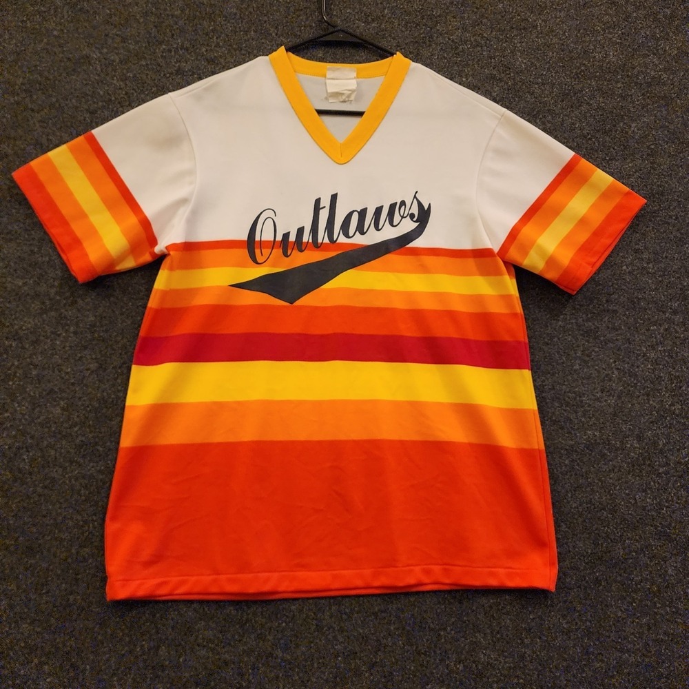 Vintage Majestic Outlaws Baseball Jersey Number 11 Orange Yellow White Large